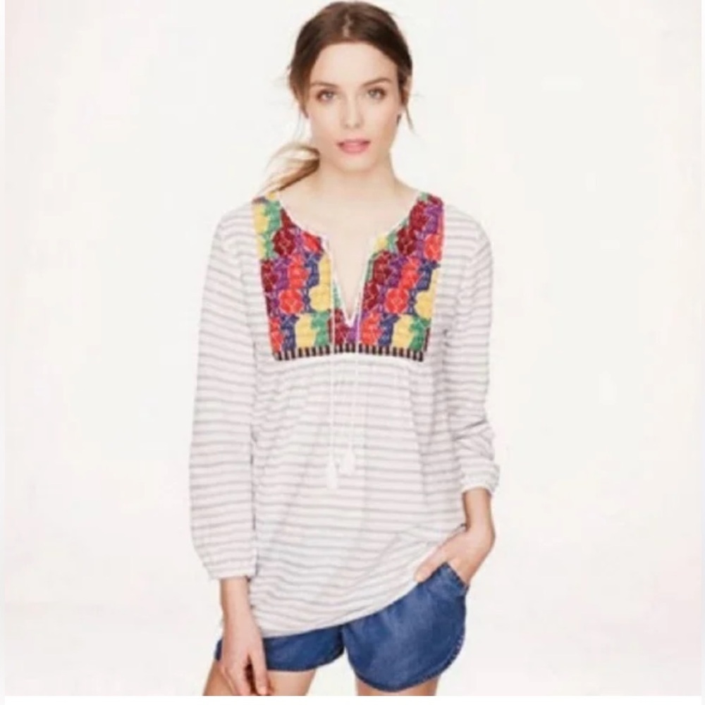J. Crew blue and White Embellished Tunic Top or mini dress - Picture 2 of 11